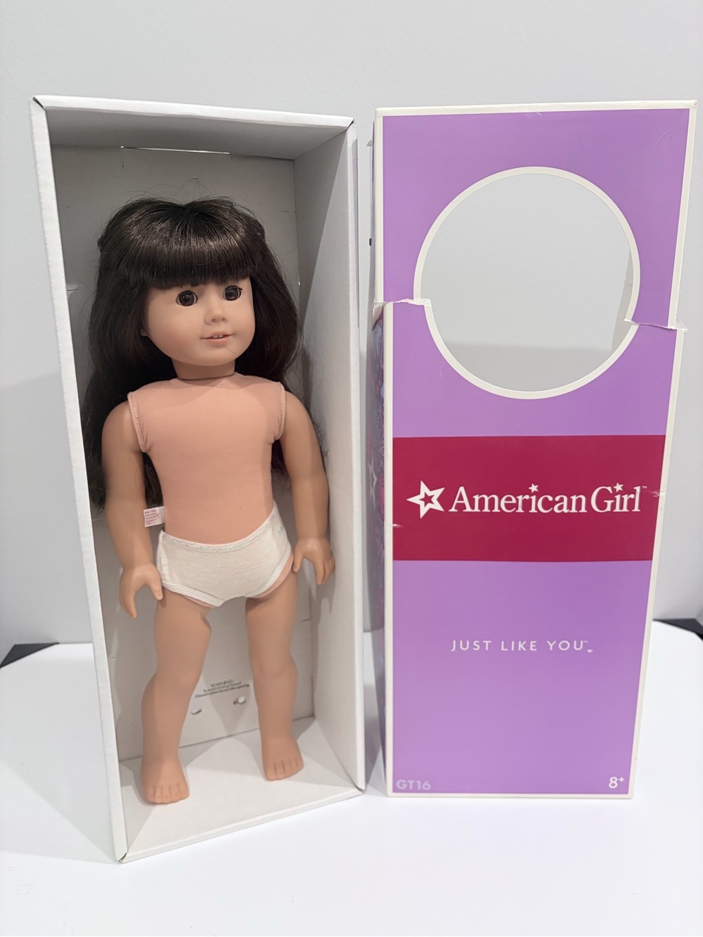 American Girl Brown-Haired Doll with Peach Bodysuit and White Undergarment